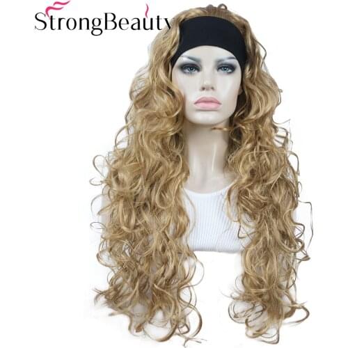 StrongBeauty 26inch Synthetic Half Wig Long Curly Hair Wigs With Headbands Natural Cut Hair Style For Women