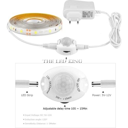 LED Under Cabinet Lights Motion Sensor LED Strip Lamp SMD2835 Kitchen Bedroom Closet Stair night light 12V 2A Power Adapter