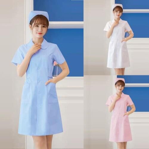 Scrubs Women Uniform Dresses Casual Short Sleeve Doll Collar Solid Nurse Nursing Work Uniform Pocket Dress медицинская форма q5