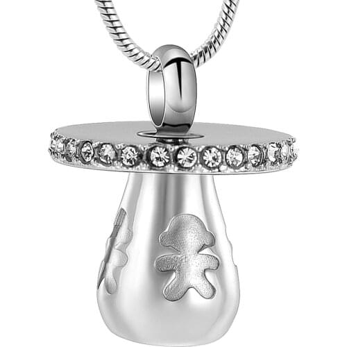 Cremation Urn Jewelry For Ashes Keepsake Pendant With Crysal Baby-feeding Nipple Memorial Necklace Openable Stainless Steel
