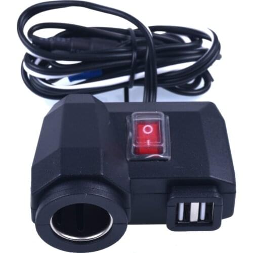 Waterproof Dual USB Motorcycle Charger + Cigarette Lighter Power Socket Outlet with Switch