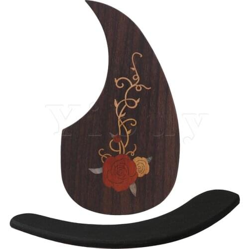 Yibuy 40-41Inch Guitar Inlay Sticker Rose Decal Pickguard & Ebony Armest Set