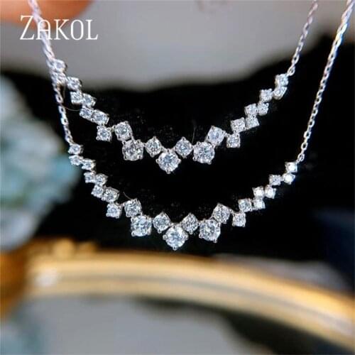 ZAKOL Korean Temperament Shiny Cubic Zirconia Clavicle Chain Necklaces Birthday Christmas Gift Jewelry for Women ZNL024