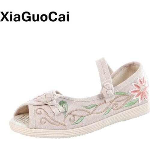 Spring Autumn Women Shoes Vintage Style Breathable Casual Ladies Footwear Outside National Peep Toe Embroidered Female Shoes