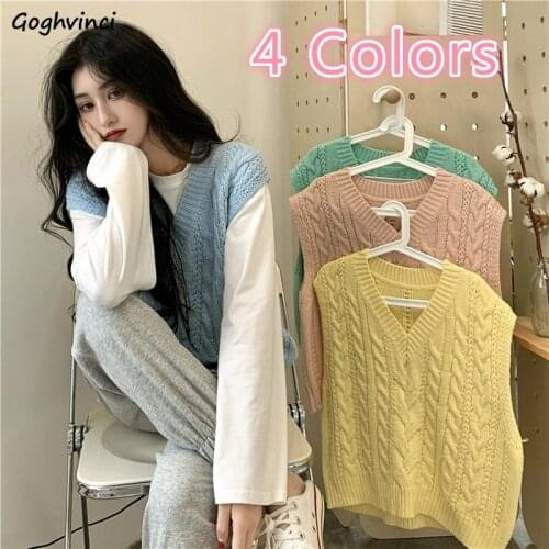Sweater Vests Women Candy Colors Sweet Autumn Twist Student Ulzzang Loose Elasticity Ribbed Sleeveless Waistcoat All-match Tops