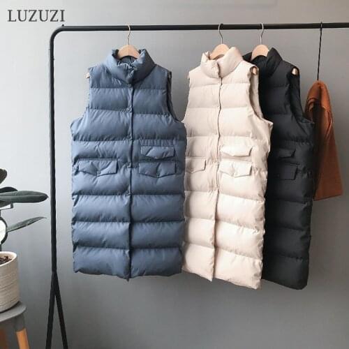 LUZUZI Autumn Winter Cotton Womens Vest Ladies Casual Waistcoat Female Long Vest Sleeveless Jacket for Women Slim Fit Warm Coat