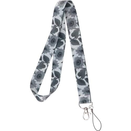 10pcs Grey Sunflower Flowers Neck Strap Lanyards ID badge card holder keychain Mobile Phone Strap Gift Ribbon webbing necklace
