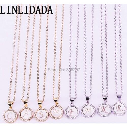 15Pcs Micro Pave Cubic Zirconia Shell 26 Letter Pendant Necklaces Men/ Womens Fashion Jewelry