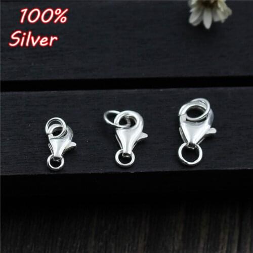 2pcs Real 925 Sterling Silver Lobster Clasp Spring Buckle Silver Jewelry Connector Components DIY Making For Bracelet Necklace