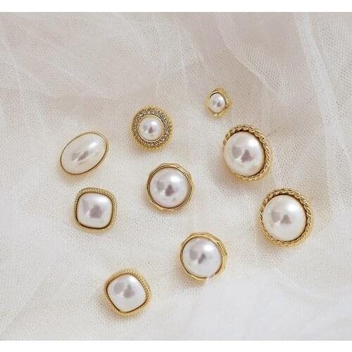 4pcs Korean Elegant highlight pearl stud earrings for women geometric square oval retro jewelry earrings material accessories