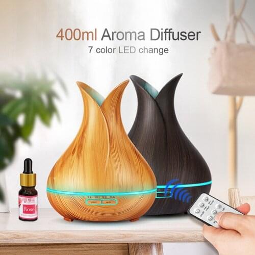 400ML Ultrasonic Aroma Air Humidifier Essential Oil Diffuser Wood Grain Purifier Mist Maker LED Light For Home Office Car