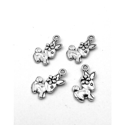 50pcs Rabbit charms pendant 18x10mm antique silver ornament accessories jewelry making craft DIY base material