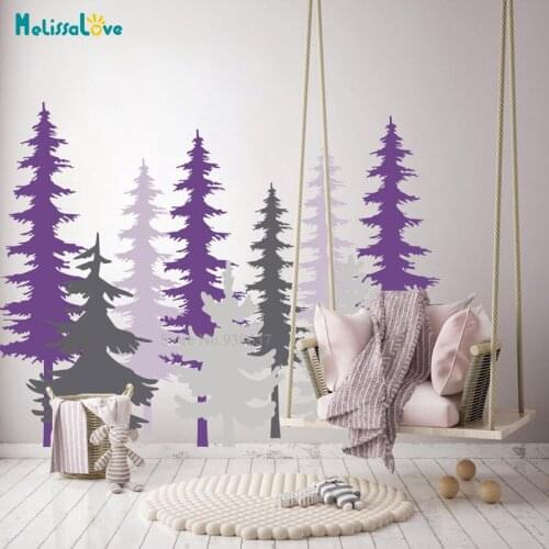 9 trees Woodland Adventure Forest Pine Tree Nature Nursery Wall Decor Baby Room Vinyl Sticker Wallpaper BA531