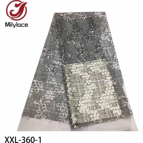 African Lace Fabric 2020 High Quality French Tulle Mesh Lace Fabric with Sequins for Wedding 5 Yards XXL-360