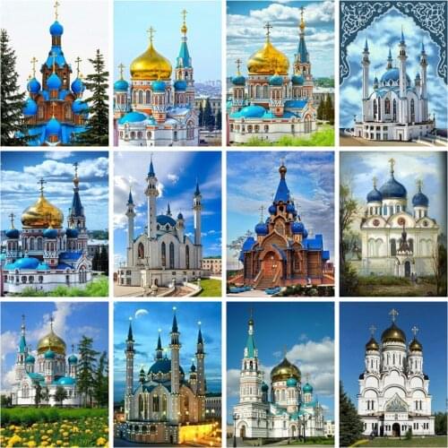 Huacan 5d Diamond Painting Castle Full Square/round Mosaic Embroidery Church Scenery Cross Stitch Home Decor Diamond Art
