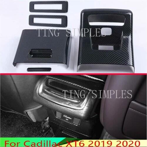 For Cadillac XT6 2019 2020 Car Accessories ABS Chrome /carbon fiber Plated Armrest Box Rear Air Vent Frame Trim Cover
