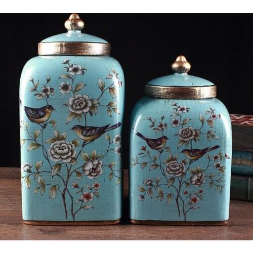 1 Sets Ceramic storage tank with cover insect-proof simple tea can large candy jar creative ornaments