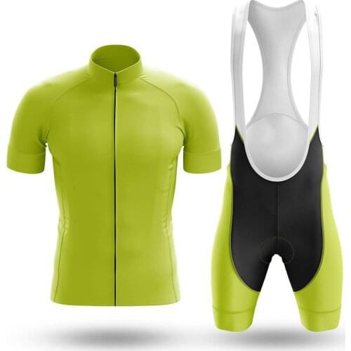 Basic Lime Green Cycling Jersey Set Sport Team Bike Men Clothing Quick Dry Summer Sleeve Cycling Road Ride Shirt Bib Short Gel