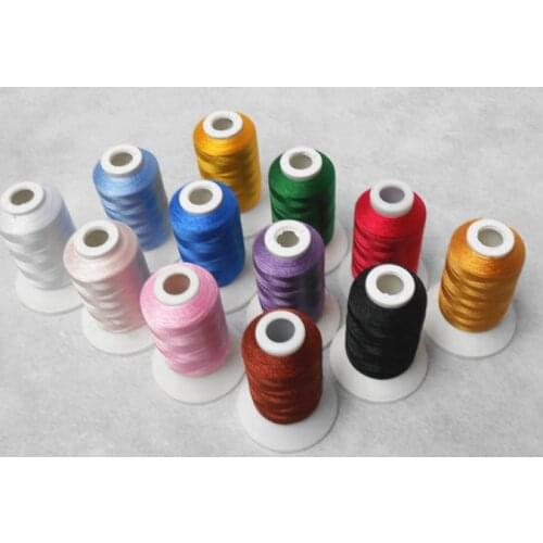 Free shipping 12 assorted colors polyester machine sewing thread 120D/2(40WT) 500m/mini-king spool for most embroidery machines