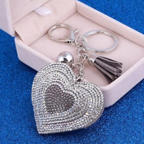 ZOSHI Cute Heart Pendant Key Chain Gold/Silver Rhinestone Tassel Car Keychain Fashion Key Ring Holder Accessories Gift