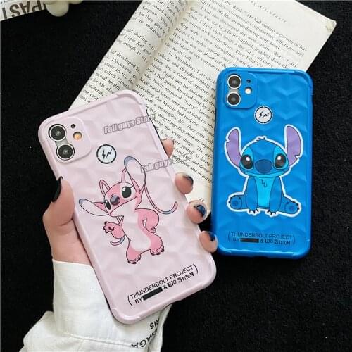Disney Phone Case for IPhone 11 11pro 11promax Xsmax XR X XS 7plus 8plus 7 8 Blue Pink Cartoon Print Cute Stitch Anti-fall Cover