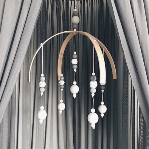 Decorative Ornaments Stroller -Accessories Tent Star Feater Nordic Wooden Beads Kids Room Wall Hanging Decoration Baby Gifts