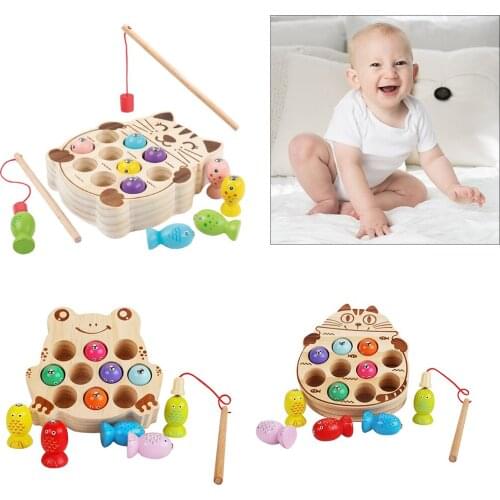 Early Childhood Wooden Magnetic Fishing Catch Worms Game Toy
