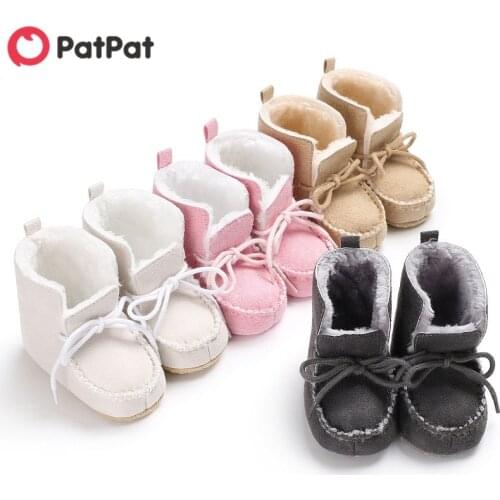 PatPat Baby Toddler Fluffy Solid Lace- up Prewalker Shoes Multicolor Plus Cotton for Toddler Unisex Shoes