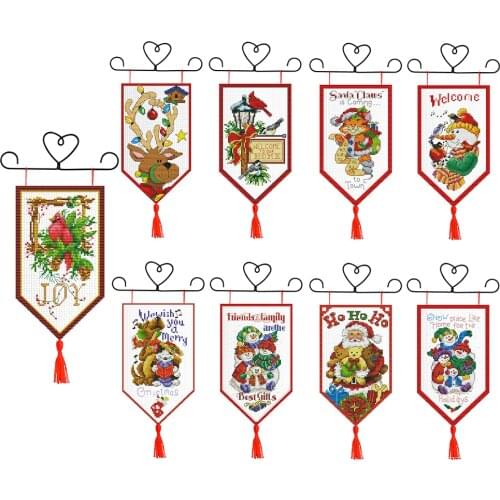 DIY Cross Stitch Banner Pendant 14CT Stamped Ecological Cotton Thread Printing Embroidery Christmas Door Decoration Pendant