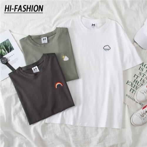 Summer Short Sleeve T-Shirts Women Harajuku Kawaii Funny Student Tshirt Korean Weather Embroidery Loose Basic t Shirt