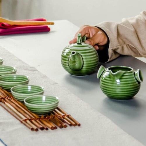 Set Green Ceramic Teapot with 6 Tea Cups Teaware Set Teaset Teapot Kettles Porcelain Chinese Kung Fu Tea Sets Drinkware Ceremony