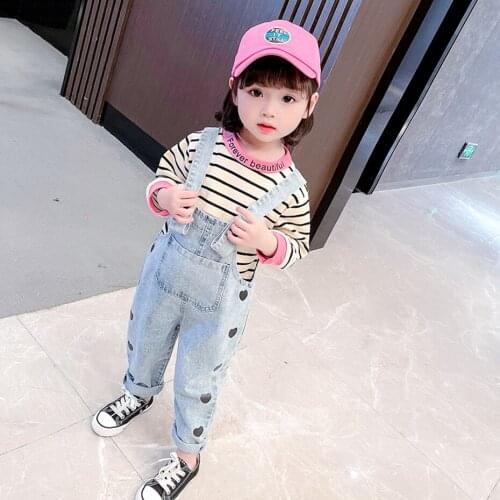 Toddler Girls Clothes Set Striped Tshirt + Denim Jumpsuit Clothes For Girl 2021 New Baby Girl Clothes