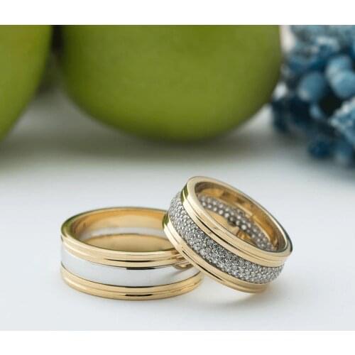 SILVERFONI 925 Sterling Real Silver Wedding Rings Set For Men And Women Jewelry Hand Made Anniversary Gift New Season Gold Plate