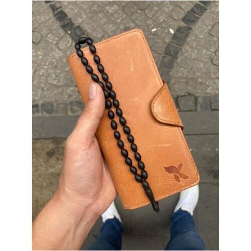 Karali Leather Phone Compartment Crazy Winger Brown Genuine Leather Wallet-kuka Rosary Gift