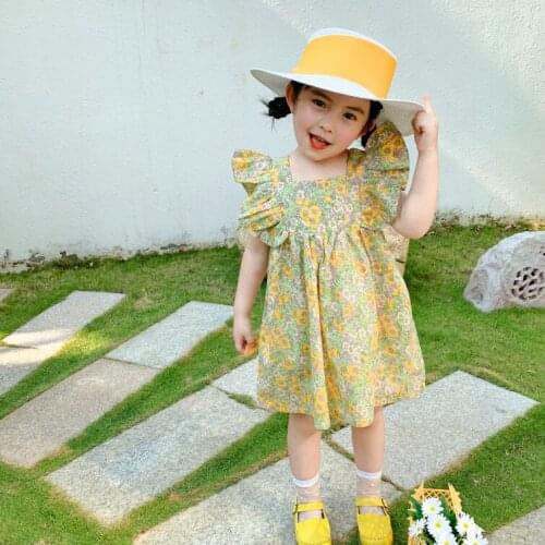 Mihkalev 2Colours 2021 Summer Kids Clothes Girls Floral Ruffles Tutu Dress For Children Party Dance Princess Dress Girls Dress
