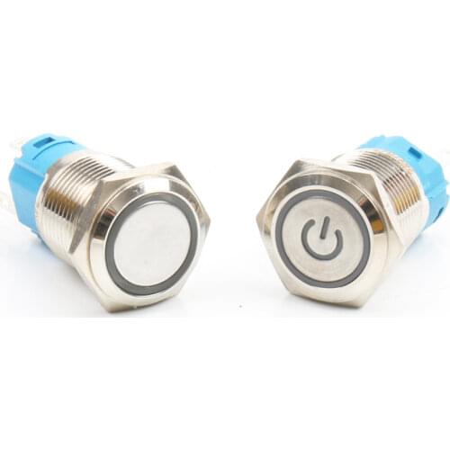 16mm Metal push button switches Brass nickel plating Brass chrome Car power ring LED indicator switch buttons 12V 3V 24V DC 220V
