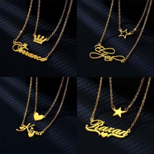 Custom Fashion Name Double Layer Necklace Personalized Customized Stainless Steel Gold Butterfly Pendant Necklace Women Jewelry
