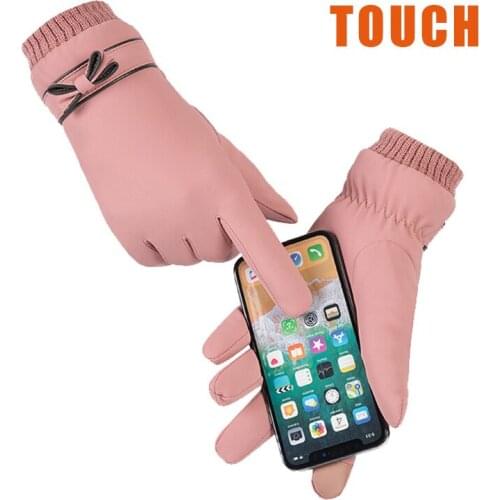 Fashion Winter Women Gloves Windproof Internal Plush Warm Lady Mittens Touch Screen Skin-friendly Soft PU Leather Female Gloves