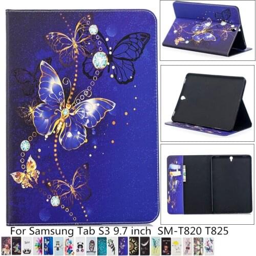 New arrived For Samsung Tab S3 T820 Case Smart Painted Bracket Funda for Samsung Tab S3 9.7 SM-T820 T825 Cover Tablet Case + pen