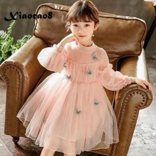 Long Sleeve Butterfly Thick Winter Dresses for Girls Mesh Sweater Warm Princess Dress Autumn Children Clothes Toddler Baby 8 6