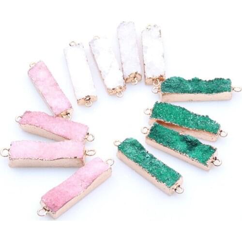 Wholesale 5 Color Rectangle Druzy Crystal Pendant Gold Frame Natural Stone Irregular Quartz Connector DIY for Jewelry Making 1pc