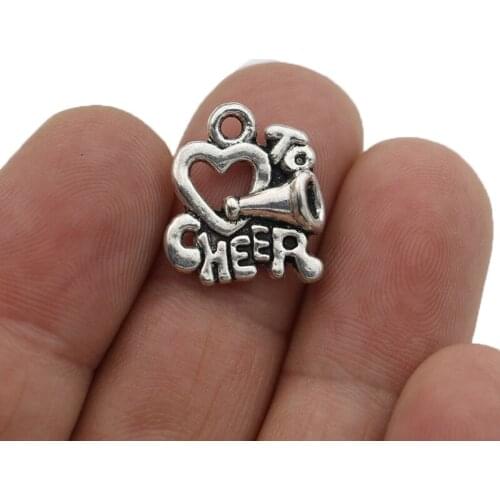 JAKONGO Silver Plated Love to Cheer Charms Pendants for Jewelry Making Bracelet DIY Accessories 18x16mm 15pcs