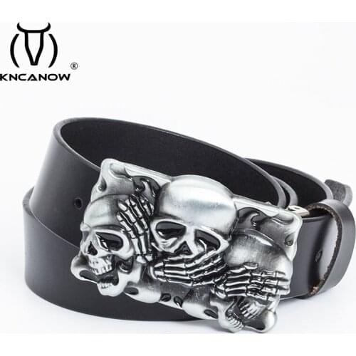 Belt For Men Crossbones And Skull Luxury Second Layer Cow Skin Whole Leather Top Quality Male Retro Personality Punk Strap Cinto
