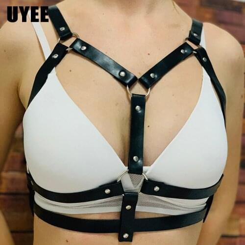 UYEE Sexy PU Leather Lingerie Harness For Women Chest Belt Clubwear Harajuku Gothic Accessory Bra Cage Bondage Garter Suspenders