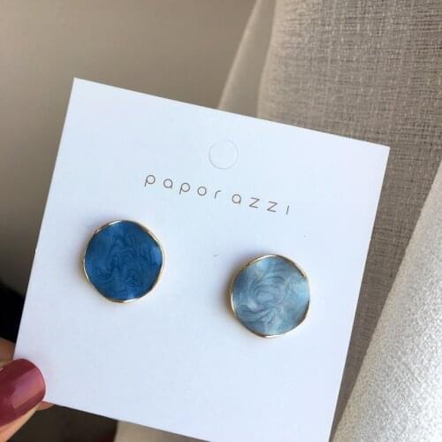 S925 needle Fashion Jewerly Stud Earrings Pretty Design Asymmetrical Two Color Enamel Blue Earrings For Girl Student Gifts