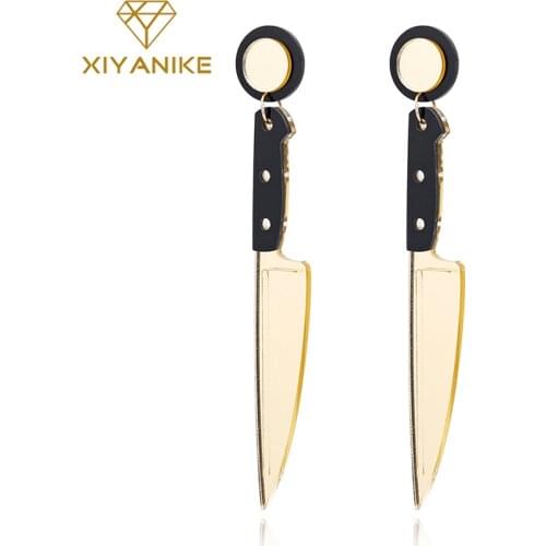 XIYANIKE Exaggerated Hip Hop Earrings 2019 For Women Jewelry Gold Long Knife Earrings Simulation Acrylic Punk Ear Accessories