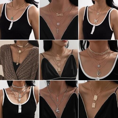 Thick Chain Multi-layer Punk Choker Collar Statement Pendant Necklaces For Women Jewelry