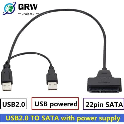 USB TO SATA USB 2.0 to 2.5 inch hard drive 7 + 15 pin SATA hard drive cable adapter forSATA SSD and HDD adapter USB2.0 powersupp