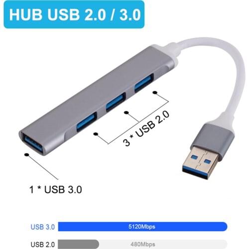 5Gbps High Speed USB 3.0 HUB Aluminum Alloy USB 3.0 2.0 Adapter 4 Ports Multi Splitter Portable Extender for Computer Laptop PC