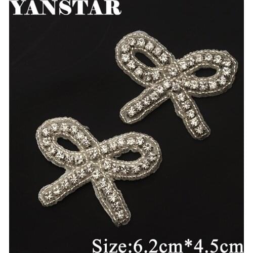 YANSTAR 50PCS Wholesale Bridal Gown Belt Clear Silver Crystal Rhinestone Applique Patch Sewing On For Wedding Dress Sash YS920
